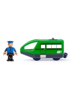 Pociąg z maszynistą na baterie zielony