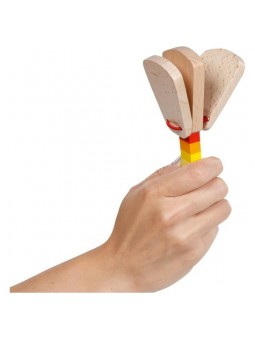 Tęczowy kastaniet z rączką - drewniany instrument dla dziecka