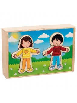 Drewniana układanka ubierz chłopca i dziewczynkę